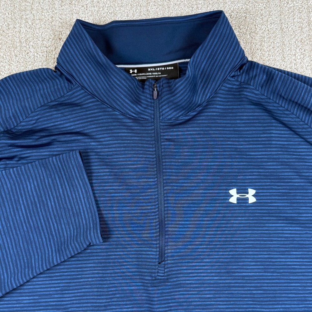 Under Armour Mens 3XL Blue Striped 1/4 Zip Performance Pullover